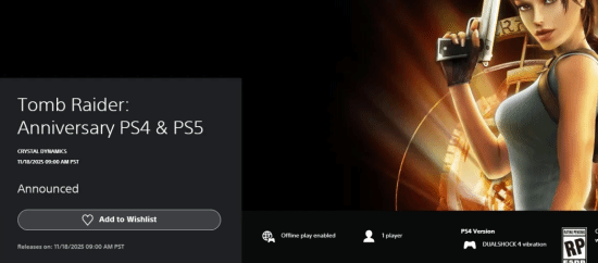 《古墓麗影周年版》延期發(fā)布 將加入PS+經(jīng)典庫