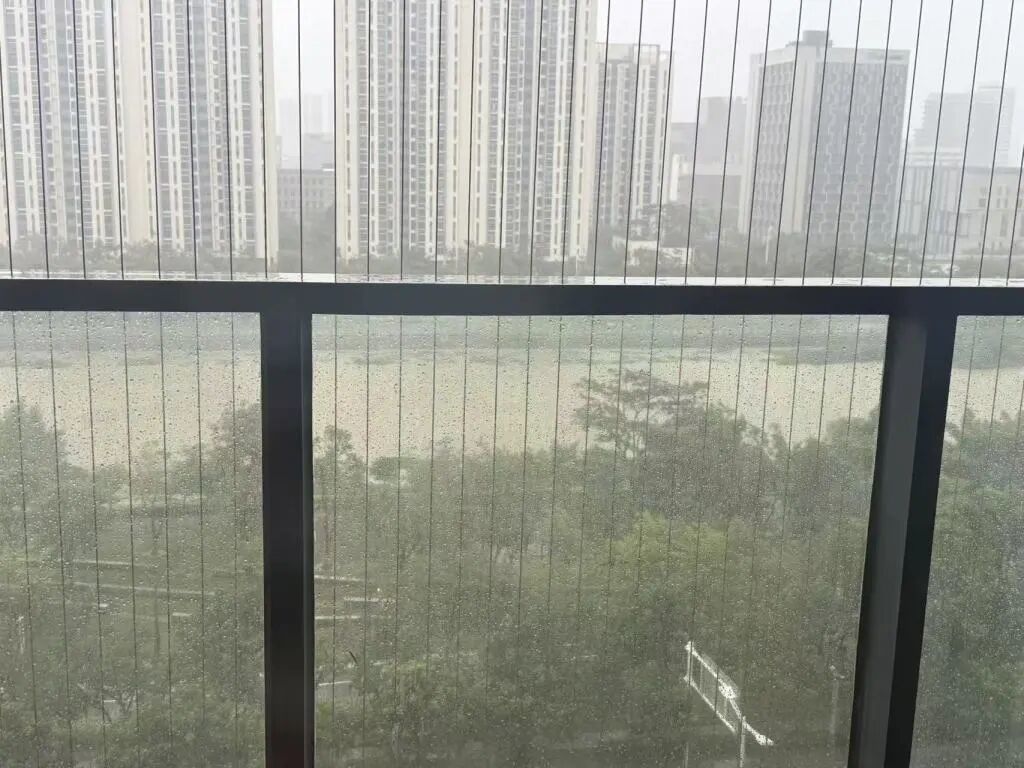 24日下午,張青從陽臺望去,發現附近的樹木沒怎么被吹倒,附近的排洪渠水位也比較平穩。