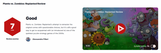 《植物大戰(zhàn)僵尸》重植版IGN 7分：部分內容存在爭議