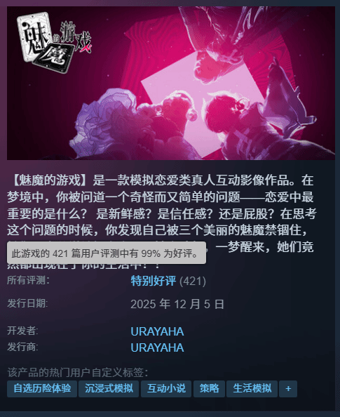 好評率99%！戀愛影游新作上線Steam:頂級魅魔三選一