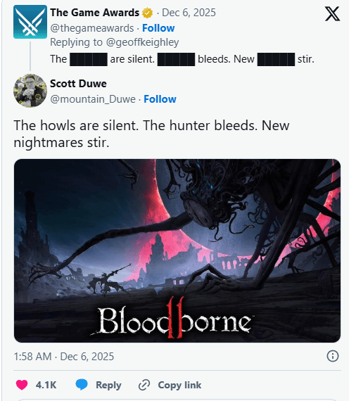 TGA神秘驚喜？外媒稱《血源2》大概率無(wú)望